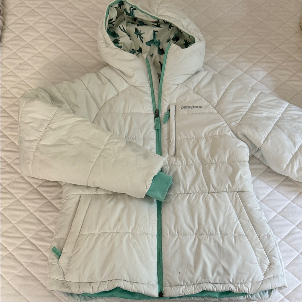 Patagonia Kids Puffer Jacket in White and Green
